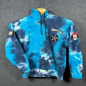 Hippie Tie Dye Hoodie Blue Grateful Dead Cheech and Chong Patch Men's Large